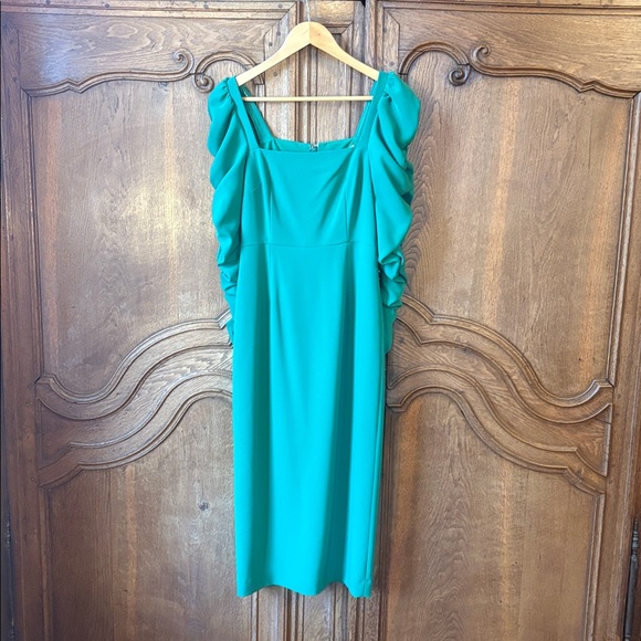 Antonio Melani Elena Crepe Square Neck Long Ruched Sleeve Midi Dress NWT - Picture 7 of 16